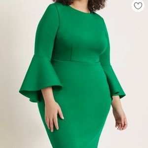 ELOQUII Flare Sleeve Scuba Dress - Emerald Green US 22 NWT